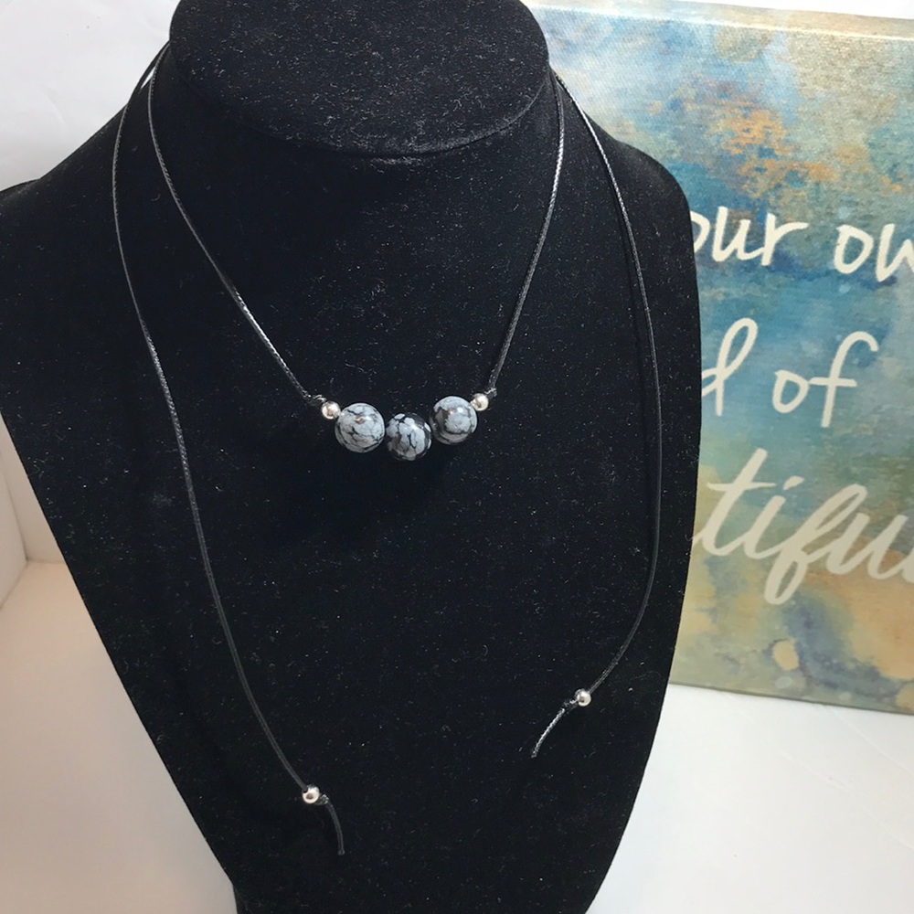 Snowflake obsidian choker necklace handmade boho three bead healing necklace